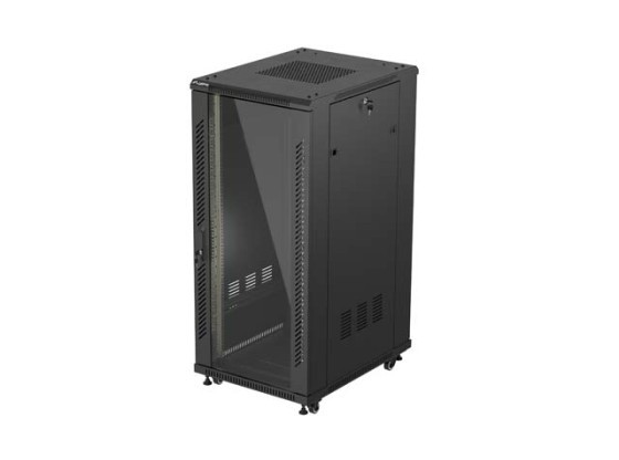 ШКАФ ДЛЯ СТОЙКИ 19" СВОБОДНОСТОЯЩИЙ 27U/600X800 (ПЛОСКАЯ УПАКОВКА) СО СТЕКЛЯННОЙ ДВЕРЬЮ ЧЕРНЫЙ LANBERG