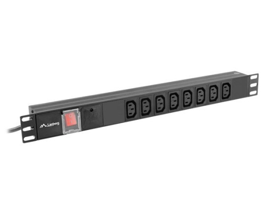 БЛОК РАСПРЕДЕЛЕНИЯ ПИТАНИЯ (БРП) 19" LANBERG 1U 16A 2M 8X IEC C13 SOCKETS BLACK C20