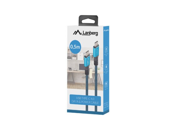 Кабель USB-C M/M USB4, 0,5 м, 100 Вт, 8K, 30 Гц, чёрно-синий, в коробке LANBERG
