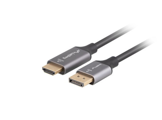 КАБЕЛЬ DISPLAYPORT(M) ->HDMI(M) 1M 4K ЧЕРНЫЙ/СЕРЕБРИСТЫЙ LANBERG
