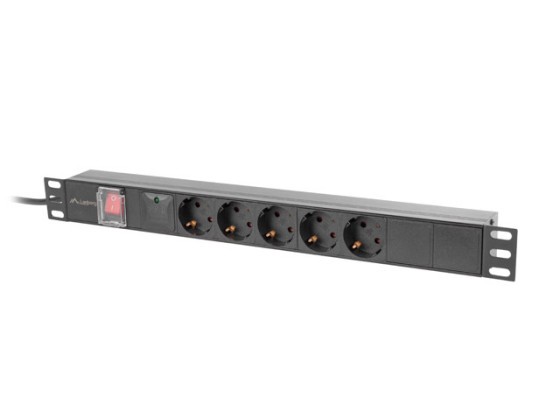 СТОЙКА УДЛИНИТЕЛЯ ПИТАНИЯ PDU 19" LANBERG 1U 16A 5X 230V SCHUKO 2M BLACK
