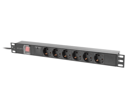 СТОЙКА УДЛИНИТЕЛЯ ПИТАНИЯ PDU 19" LANBERG 1U 16A 6X 230V SCHUKO 2M BLACK