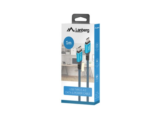 Кабель USB-C M/M USB4, 1 м, 240 Вт, 8K, 60 Гц, чёрно-синий, в коробке LANBERG
