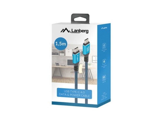 Кабель USB-C M/M USB4, 1,5 м, 240 Вт, 8K, 60 Гц, чёрно-синий, в коробке LANBERG
