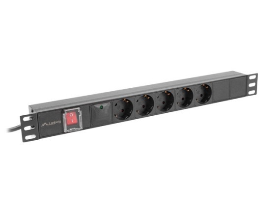 СТОЙКА УДЛИНИТЕЛЯ ПИТАНИЯ PDU 19" LANBERG 1U 10A 5X SCHUKO 2M BLACK C14