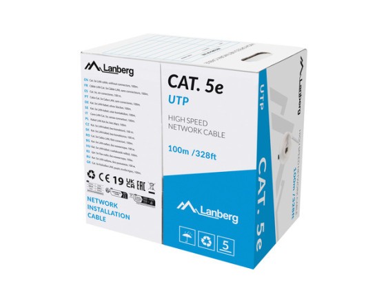 LAN UTP CAT.5E 100M CU WIRE GREY CPR + FLUKE PASSED LANBERG
