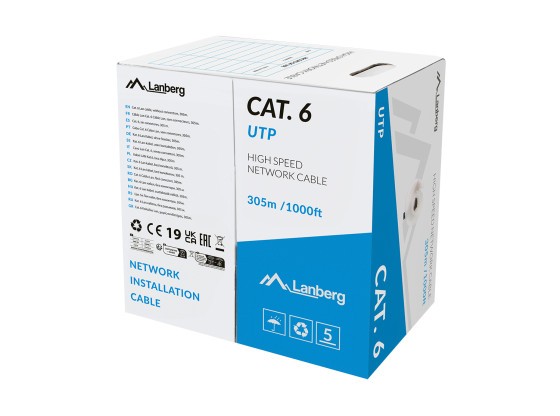 LAN КАБЕЛЬ CAT.6 UTP 305M SOLID CU LSZH GREY CPR + FLUKE PASSED LANBERG