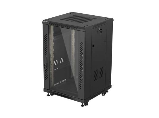 19-дюймовый отдельно стоящий серверный шкаф 18U/600×600 (в разобранном виде) со стеклянной дверью, чёрный, LANBERG