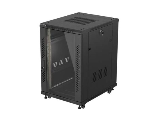 19-дюймовый отдельно стоящий серверный шкаф 18U/600×800 (в разобранном виде) со стеклянной дверью, чёрный, LANBERG