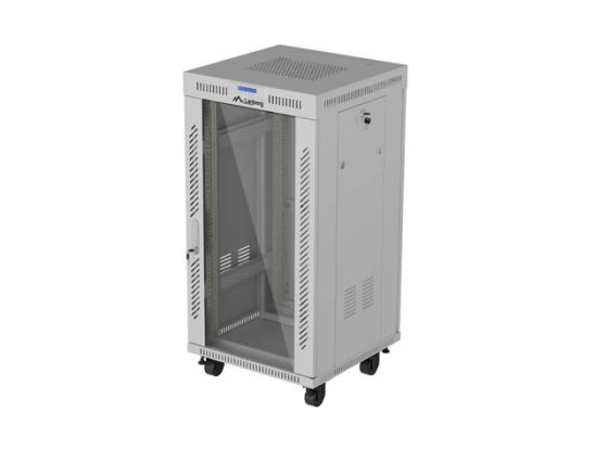 19-дюймовый отдельно стоящий серверный шкаф 22U/600×600 (в разобранном виде) со стеклянной дверью, для ЖК-мониторов, серый, LANBERG V2