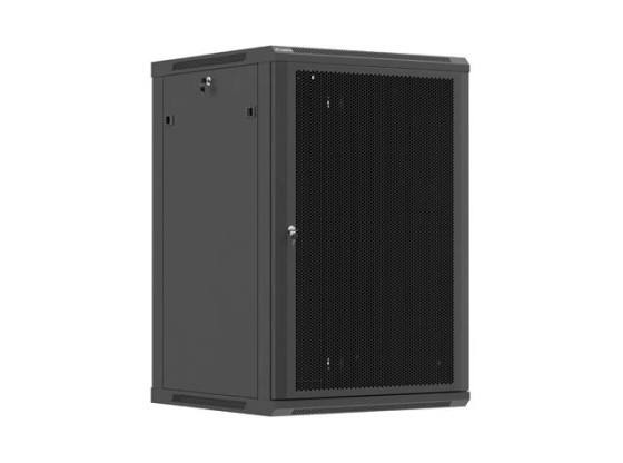19-дюймовый настенный шкаф для монтажа в стойку, 18U, 600×600 (в разобранном виде) с перфорированной дверью, чёрный, LANBERG