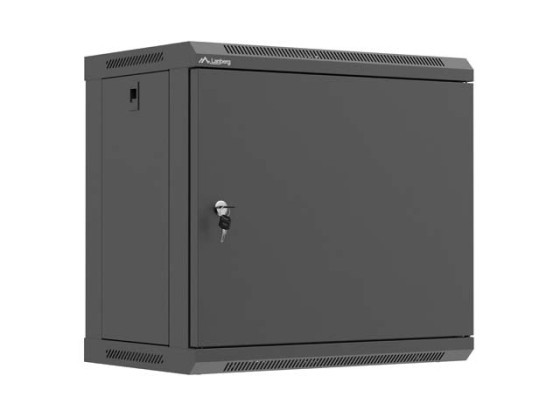 19-дюймовый настенный шкаф для монтажа в стойку, 9U, 540×350 (в разобранном виде) с металлической дверцей, чёрный, LANBERG