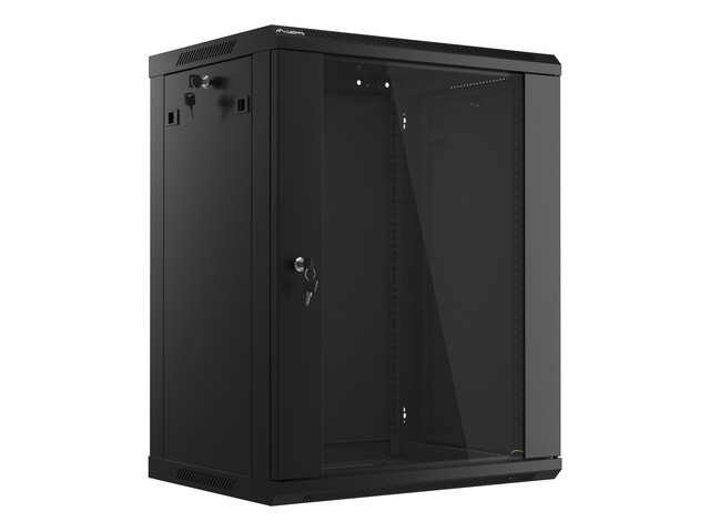 РЭКОВЫЙ ШКАФ 19" НАСТЕННЫЙ 15U/600X450 (ПЛОСКАЯ УПАКОВКА) СО СТЕКЛЯННОЙ ДВЕРЬЮ ЧЕРНЫЙ LANBERG V2