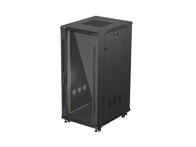 ШКАФ ДЛЯ СТОЙКИ 19" СВОБОДНОСТОЯЩИЙ 27U/600X800 (ПЛОСКАЯ УПАКОВКА) СО СТЕКЛЯННОЙ ДВЕРЬЮ ЧЕРНЫЙ LANBERG