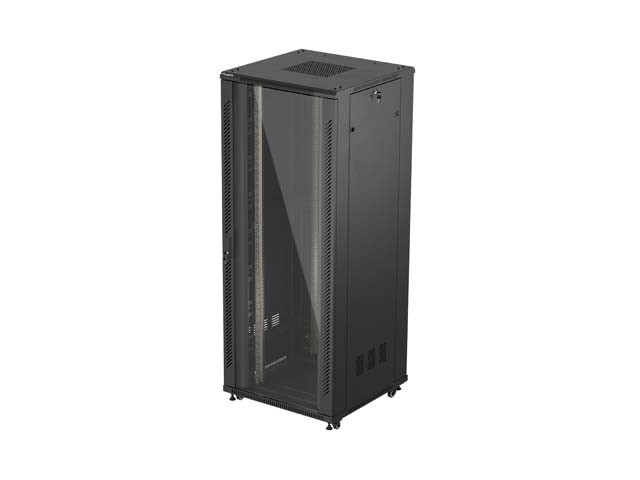 ШКАФ МОНТАЖНЫЙ 19" 42U 800X800 ЧЕРНЫЙ СТЕКЛЯННАЯ ДВЕРЬ LANBERG (ПЛОСКАЯ УПАКОВКА)