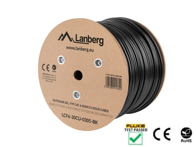 LAN КАБЕЛЬ CAT.6 FTP 305M SOLID OUTDOOR GEL-FILLED CU BLACK FLUKE PASSED LANBERG