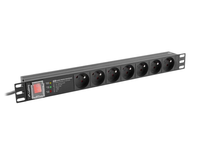 БЛОК РАСПРЕДЕЛЕНИЯ ПИТАНИЯ (PDU) PRO 19" LANBERG 1U 16A 2M 7X FRENCH OUTLETS SPD-3MP BLACK