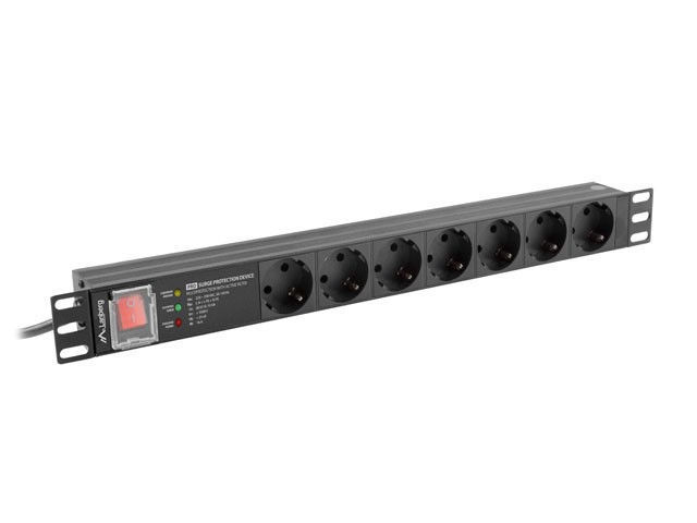 БЛОК РАСПРЕДЕЛЕНИЯ ПИТАНИЯ (PDU) PRO 19" LANBERG 1U 16A 2M 7X SCHUKO OUTLETS SPD-3MP BLACK