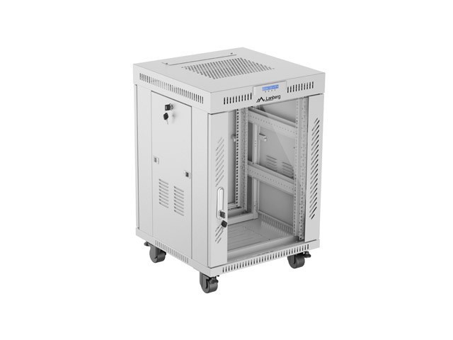 МОНТАЖНАЯ СТОЙКА 19" 15U 600X600 СЕРАЯ СТЕКЛЯННАЯ ДВЕРЬ LCD LANBERG (FLAT PACK) V2