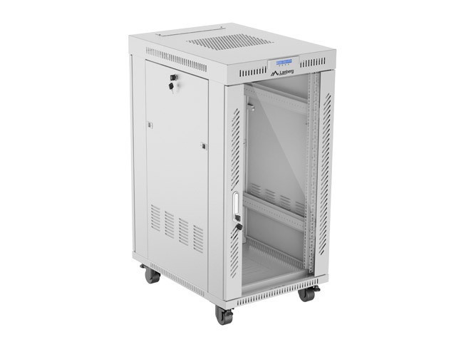 МОНТАЖНАЯ СТОЙКА 19" 22U 600X800 СЕРАЯ СТЕКЛЯННАЯ ДВЕРЬ LCD LANBERG (FLAT PACK) V2