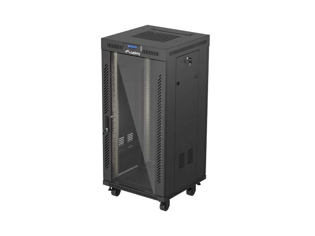 МОНТАЖНАЯ СТОЙКА 19" 24U 600X600 ЧЕРНАЯ СТЕКЛЯННАЯ ДВЕРЬ LCD LANBERG (FLAT PACK) V2